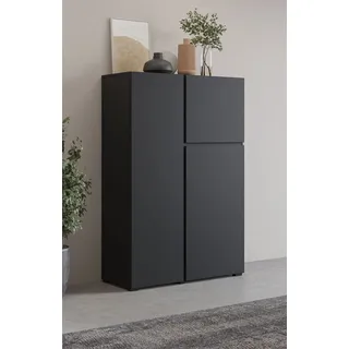 INOSIGN Highboard »Metric, Breite 92cm, moderne grifflose Hochkommode 3 Türen,Highboard« Hochschrank mit viel Stauraum, Einlegeböden verstellbar, Türkommode, schwarz