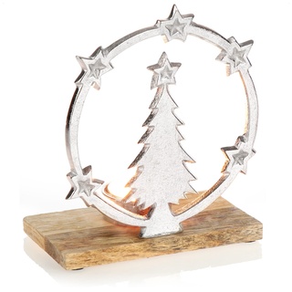 com-four® Teelichthalter mit Tannenbaum-Motiv - Weihnachtlicher Kerstenständer mit Holz-Sockel - dekorativer Kerzenhalter Weihnachten - Weihnachtsdeko (Tannenbaum mit Sockel)