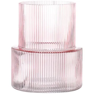 KAYLETIN Rosa Glasvase, gerippte Vasen für Blumen, Blumenvase für Tulpen, moderne Vasen für Wohnzimmer, Esstisch, Eingangsbereich, Kaminsims, Regal, Hochzeit, Büro, 19 cm
