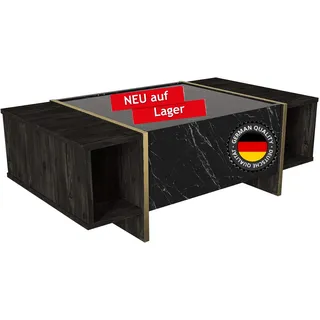 moebel17 Veyron Couchtisch, Moderner Sofatisch in Marmoroptik, Tisch fürs Wohnzimmer aus Holz, Braun Dunkelgrau glänzend, Ablagefächer, Stauraum mit Tür, Designertisch, 103,8x37,3x60 cm, 5224