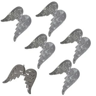 Storm's Gartenzaubereien Engelsflügel zum Basteln Silber - 6er Set, 7 cm hoch - Engelsflügel Miniatur Metallflügel - Deko für Adventskranz, Weihnachtsgesteck, Türkranz - DIY Deko Accessoires