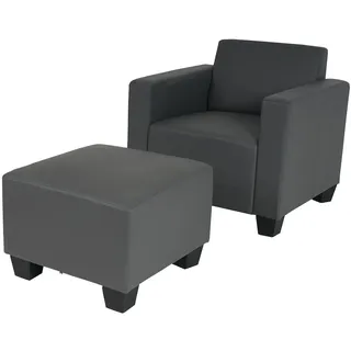 Mendler Modular Sessel Loungesessel mit Ottomane Lyon, Kunstleder ~ dunkelgrau