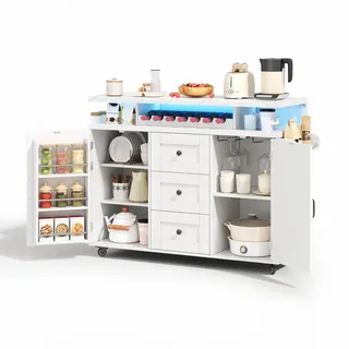 Stilvora Kücheninsel in Weiß Servierwagen mit klappbarer Arbeitsplatte für Küchen und Esszimmer, B120/T42(60)/H93 cm , Holzwerkstoff , Rechteckig , 138x93x60 cm , Küchen, Küchenmöbel, Kücheninseln