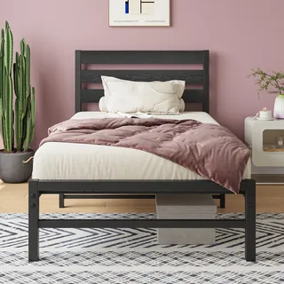 okwish Metallbett modernes 90 x 200 cm mit Lattenrost, Einzelbett, klassisches Bett, geeignet für Gästezimmerbett, Jugendzimmerbett (Schwarz,Ohne Matratze) - Schwarz