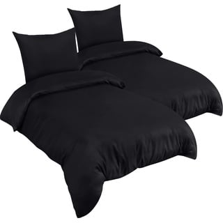 Utopia Bedding Bettwäsche 135x200 4teilig - Mikrofaser 2 Bettbezug 135x200 cm + 2 Kissenbezüge 80x80 cm - Schwarz