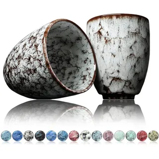 Ganzoo Kaffee Becher Keramik, Design Kaffee -Tasse ohne Henkel 200ml, Tee -Tasse 2er Set, coffee mug, tea cup, Tasse mit modernem Muster, bunte Unikate turmalin