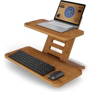 Stehschreibtisch Aufsatz | Stehpulte | Stehpult Holz | Laptopständer | Ständer | Stehtisch Aufsatz | Rednerpult | Schreibtischaufsatz | Stehpult Höhenverstellbar | Made in EU (Braun)