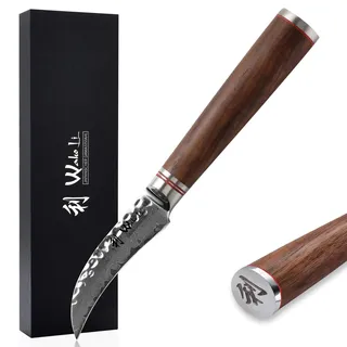 Wakoli Nussbaum Premium Schälmesser 8 cm Klinge gefertigt aus 67 Lagen echtem Damaststahl mit Nussbaumholzgriff I Damastmesser Küchenmesser und Profi Kochmesser