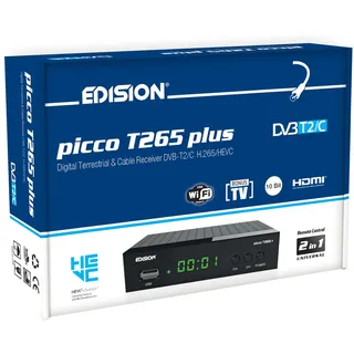 Edision Picco T265 Plus Terrestrischer DVB-T2 & Kabel-Receiver DVB-C H.265 HEVC FTA Full HD PVR, USB, HDMI, SCART, S/PDIF, IR, USB WiFi Support, Universal 2in1 Fernbedieung