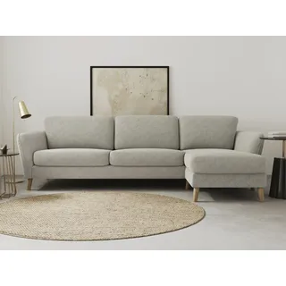 Home Affaire Ecksofa »MARSEILLE (279/152cm),L-Form, Rec. rechts/links, verschiedene Bezüge« Massivholzbeine Eiche, Landhausstil, Wellenunterfederung, grau
