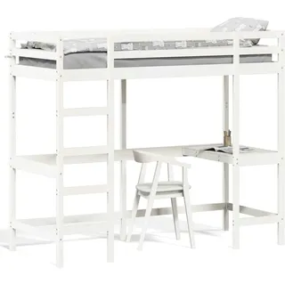 vidaXL Hochbett mit Schreibtisch 80 x 200 cm Kiefer massiv weiß