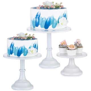 NUPTIO 3 Teiliges Tortenständer Set Rund Metall Cupcake Ständer Dessert kuchenstand mit Schlichtem Design, Weiß