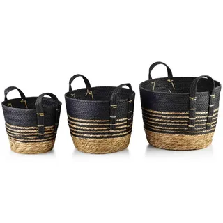 Mondex Korb Bali 3er Set schwarz 33/33/26 cm Seegras , Schwarz , Kunststoff, Naturmaterialen , 33x26x33 cm , Ordnen & Aufbewahren, Dekoboxen & Aufbewahrungsboxen