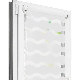 Doppelrollo Estika Welle ohne Bohren – 145 cm x 220 cm – Weiß – Einfache Montage mit Klemmen - Weiß