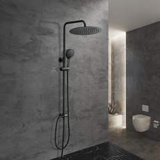 Görbach Duschset Duschsystem Überkopfbrauseset Duschstange Duschsäule ohne Duscharmatur matt schwarz mit D30 Regenduschkopf
