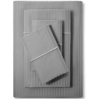 500 Fadenzahl 100% Baumwolle Bogen-Set, Gestreift Blatt, weiche Satin Weave, Full Blatt, deep Taschen, Hotel Collection, Luxus Bedding Super 100% Baumwolle, grau, Volle Größe