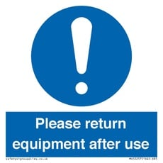 Schild mit Aufschrift "Please Return Equipment After Use", 85 x 85 mm, S85