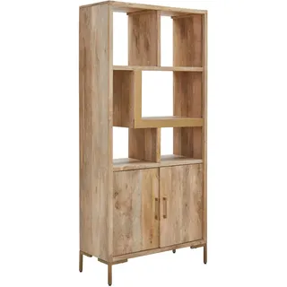 Mid.you Regal , Naturfarben, Goldfarben , Metall , Mangoholz , massiv , 1 Fächer , 88x192x40 cm , Handmade in India , Holzmöbel, Holzregale, Bücherregale Holz