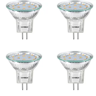 SANSUN LED-Leuchtmittel, 3W MR11, 12V 20W Halogen-Ersatz, GU4, Bi-Pin-Sockel, weiches Weiß, 3000K, nicht dimmbar, 4 Stück
