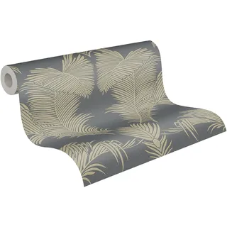 A.S. Création Vliestapete Design Dschungel Palmentapete Gold-Grau glänzend FSC®
