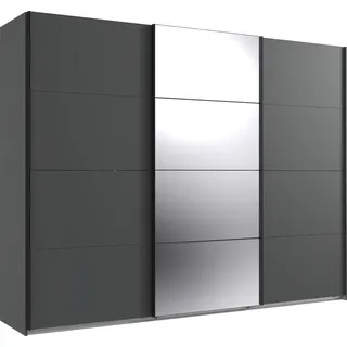 Schwebetürenschrank WIMEX "Norderstedt", grau (graphit, spiegel), B:270cm H:210cm T:64cm, Spanplatte, Schränke, Schwebetürenschrank, INKLUSIVE 2 Stoffboxen und 2 zusätzliche Einlegeböden, mit Spiegel