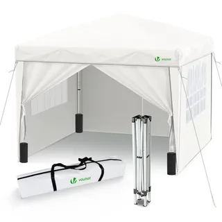 VOUNOT® Pavillon 3x3m mit 4 Seitenteilen & Sandsäcke, Pop Up Faltpavillon, Faltbar Gartenzelt Partyzelt, inkl. Tasche Weiß