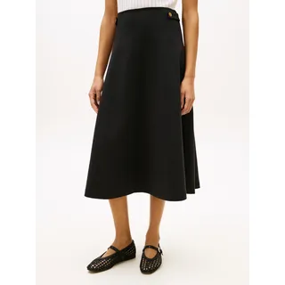 A-Linien-Rock TOMMY HILFIGER "GOLD BUTTON MIDI SKIRT", Damen, Gr. XS (34), schwarz, Web, Obermaterial: 71% Baumwolle, 29% Polyester, unifarben, ausgestellt wadenlang, Röcke A-Linien-Rock, mit Zierknöpfen