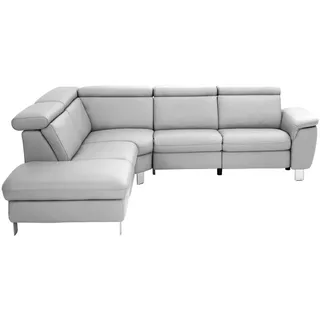 Cantus Ecksofa , Grau , Leder , Echtleder , Ottomane links, L-Form , 271x242 cm , Typenauswahl, Bettkasten erhältlich, Fußauswahl, Lederauswahl, Stoffauswahl, seitenverkehrt erhältlich, Hocker erhältlich, Rückenfutter , Wohnzimmer, Sofas & Couches, Wohnlandschaften, Ecksofas