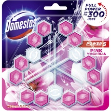 Domestos Power 5 WC-Stein Pinke Magnolie, WC-Reiniger. Volle Power für bis zu 900 Spülungen im Trio, 3x55g