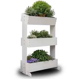 MaLa Hochbeet Balkon Weiß 3 Etagen Blumenkasten Gemüsebeet Kräuterbeet inkl. Gartenvlies schmales Vertikales Beet für Balkon Garten Terrasse Indoor aus Holz | Neigbare Funktion trifft Design