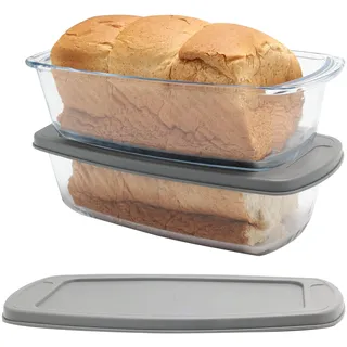 Vitrignis 2er-Pack 1,8 l Glas Brotbackform mit Deckel – Brotform zum Backen von Brot, ofen-, spülmaschinen-, kühlschrank-, gefrierfach- und mikrowellengeeignet – geeignet für Lasagne, Hackbraten
