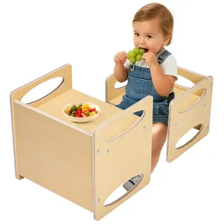 Vevor Kinderstuhl Montessori 1 Tisch + 1 Stuhl Holz  höhenverstellbar natur beige