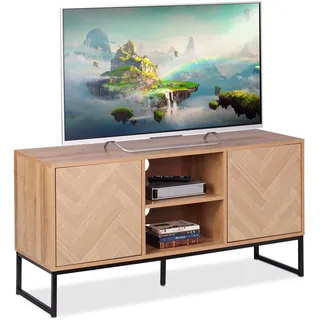 Relaxdays TV-Lowboard 60 x 120 x 38 cm Hellbraun/Schwarz Holzoptik/Metall