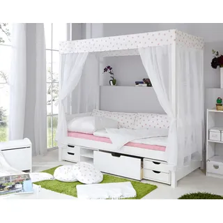 TICAA Himmelbett Lino 90 x 200 cm Kiefer massiv weiß beige