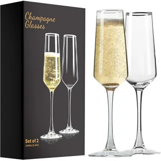ParaCity Sektgläser, Champagner Gläser Set, elegante 250 ml Sektgläser Glas, Cocktailgläser, Geschenk für Geburtstag, Hochzeit, Weihnachten, klare Silvester Deko für Damen und Herren (Flötenform) (2)