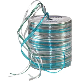Präsent Raffia Pearl-Multicolour Bastband türkis/Petrol/Silber, 50 m metallic Dekoband für Präsente, zum Verzieren & Basteln, Geschenkband für feierliche Anlässe