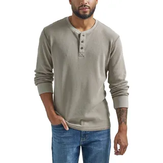 Wrangler Authentics Herren Langärmeliges Waffelmuster Henley-Hemd, Bimsstein, L