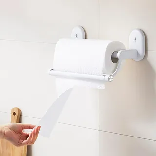 FALSKT Küchenrollenhalter ohne Bohren Weiß Papierrollenhalter Selbstklebend | Eine Hand Reissen Wandrollenhalter Küchenrolle Halter Küchenpapierhalter Küchenrollenhalter für Küchen, Badezimmer