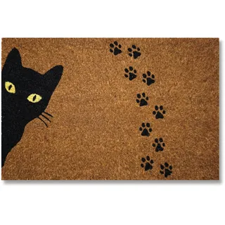 koko doormats Fussmatte aussen - Türmatte außen kokosmatte mit antirutsch PVC - Fußmatte lustig Schwarze Katze Design - Outdoor Doormat - Größe: 60 x 40 x 1.5 cm.