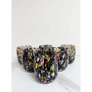MurArt Murano Gläser, schwarz, Set mit 6 Gläsern, 400 ml, Kollektion Wellen, mundgeblasen, handwerklich hergestellt