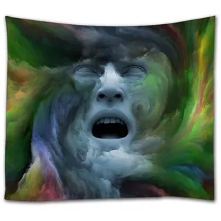 A.Monamour Wandteppich Abstrakte Kunst Des Bunten Menschlichen Gesichts Des 3D-Aquarells Tuch Mandala Boho Hippie Psychedelic Tapisserie Wandbehang Wanddekoration Modern Abstrakte Kunst