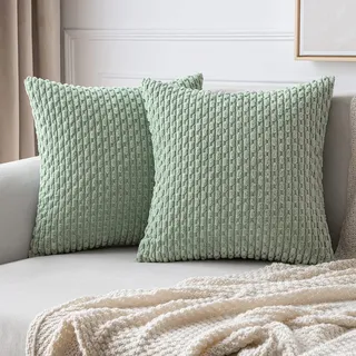 MIULEE 2er Set Kissenbezug 50×50cm Kordsamt Ananas-Ähren Grau Grün
