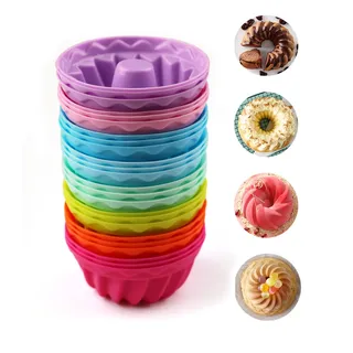 Mlying Mini Gugelhupfform Silikon 24 Stück Gugelhupf Backform Wiederverwendbare Muffinförmchen Cupcake Klein Kuchenform Mini Gugelhupf Ø 6,5cm, Höhe 3,5 cm (8 Farben)