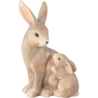 Osterhase CREATIV HOME "Hase mit Kind", braun, B:15cm H:25cm T:13cm, Keramik, Dekofiguren, Osterhase, mit niedlichen Gesichtern