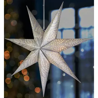 Brubaker 60 cm Papier Weihnachtsstern zum Aufhängen - Adventsstern - 3D Papierstern mit E14 Fassung - Hängende Weihnachtsdeko Leuchtstern mit 3,5 m Kabel - Silber
