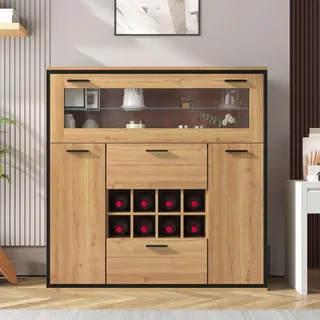 Sweiko Sideboard, Eleganter Weinschrank mit Doppeltüren, Glasregal und Weinhalterung - Perfekte Aufbewahrung in einem stilvollen Sideboard