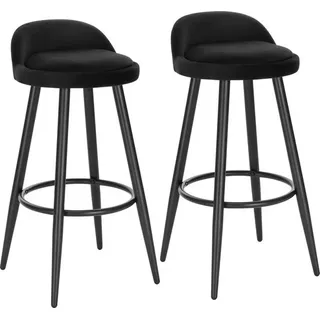 WOLTU BH296sz-2 Barhocker Schwarz 2er Set aus Samt und Metall,Bistro Hocker Barstühle Industrial Style - Schwarz