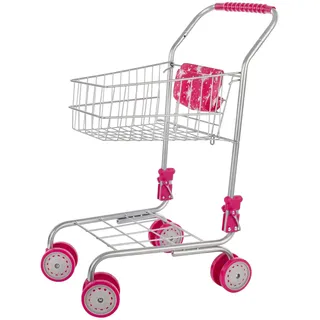 IDENA 40250 - Einkaufswagen aus Metall, zusammenklappbarer Wagen mit pinken Details, Zubehör für Spielküche und Kaufmannsladen, für Kinder ab 3 Jahren