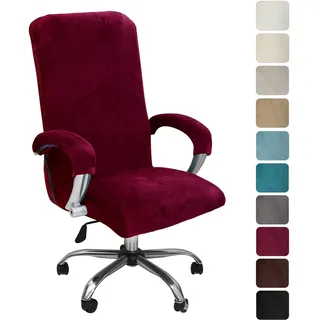Alishomtll Samt Bürostuhl Bezug mit Armlehne Stretch Stuhlhussen Gaming Stuhl Bezug Abnehmbare Sessel Überzug Elastische Stuhlbezüge für Bürostuhl Computer Stuhl Drehstuhl (Weinrot, X-Large)