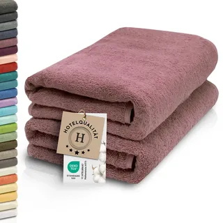 ZOLLNER 2er Set Saunatücher - weiche und saugstarke Handtücher - waschbar bis 95°C - Baumwolle -70x200 cm in Altrosa